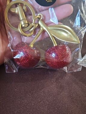 Sparkling Cherry Keychain - Red Glitter Cherries with Gold Hardware